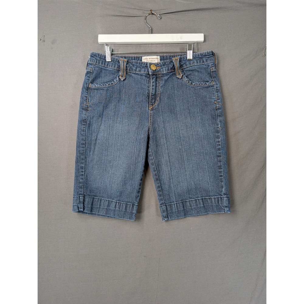 Levi Strauss Signature Blue Denim Bermuda Shorts Misses 12 Stretch Mid Rise 6388